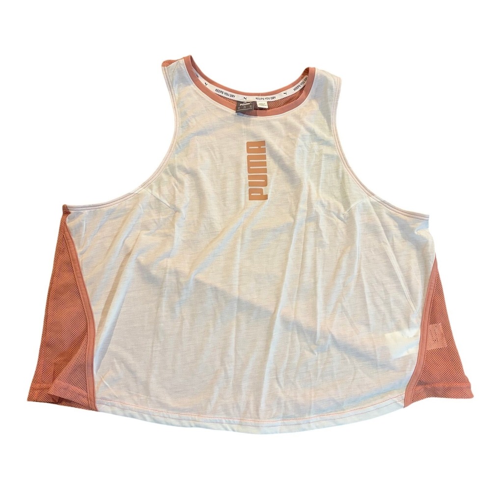 Puma Modern Sports Women's Tank White Pink Mesh Back Polyester NWT‎ Size 1X